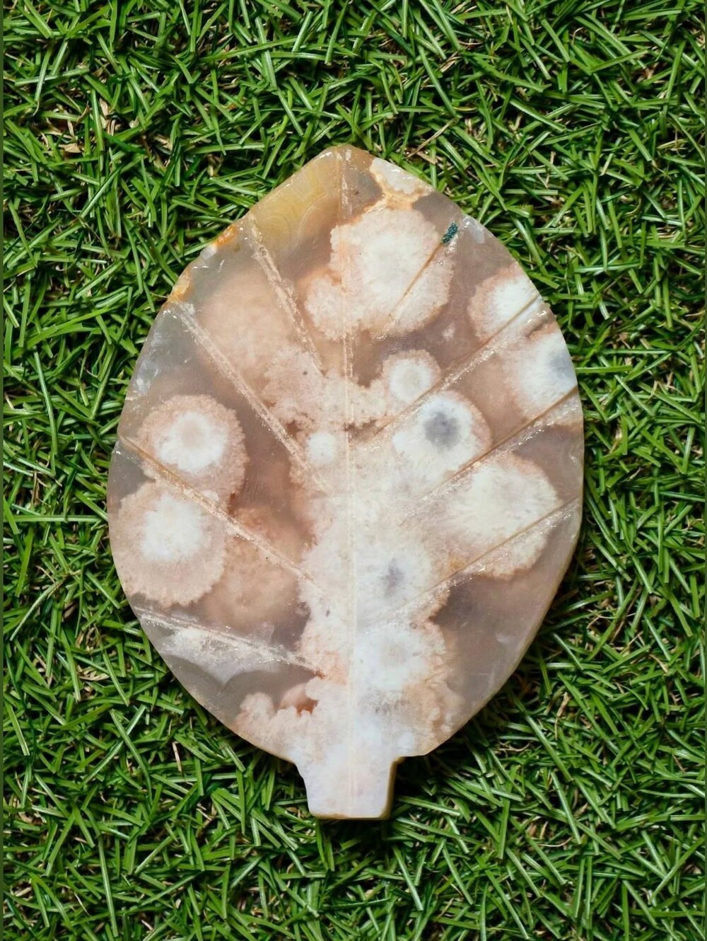 Hand-Carved Flower Agate Crystal Leaf Carving, Natural Cherry Blossom Gemstone